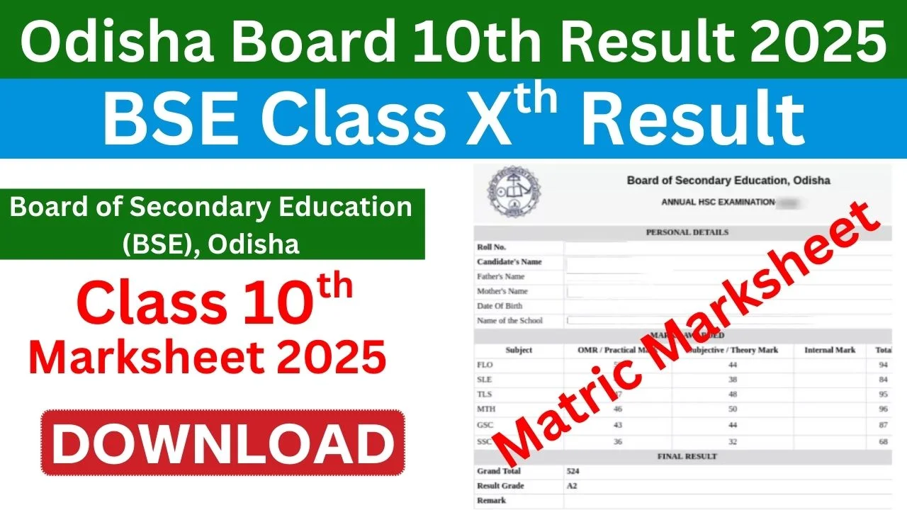 BSE Odisha 10th Result Matric Marksheet Download