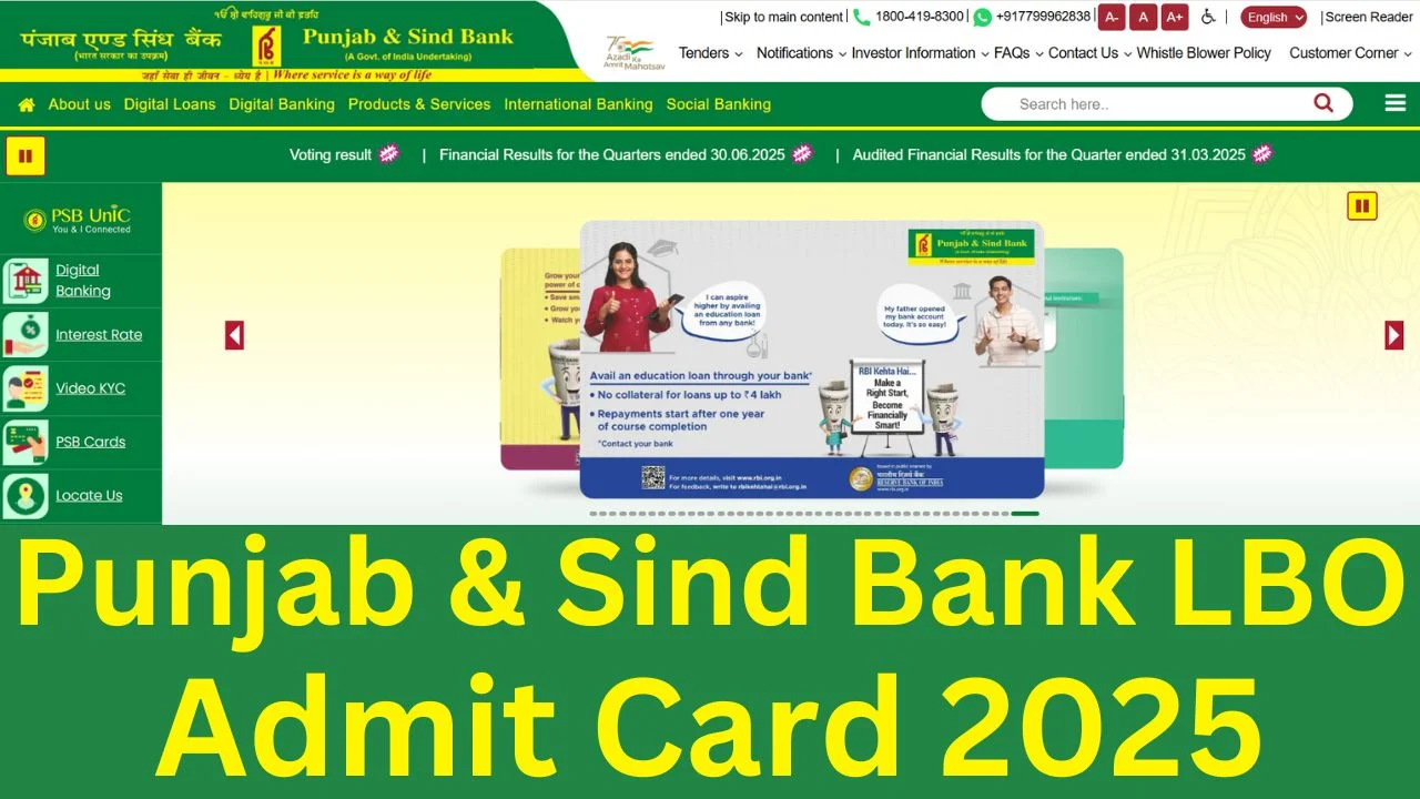 Punjab & Sind Bank LBO Admit Card