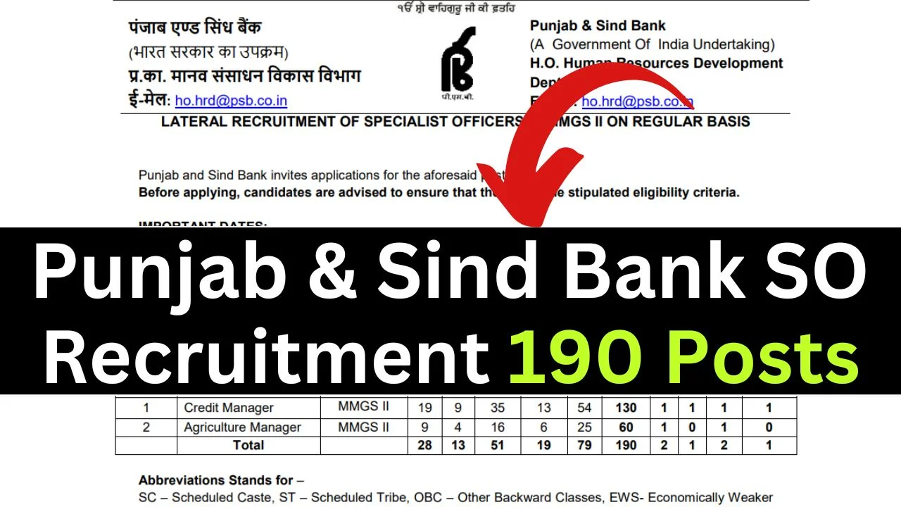 Punjab and Sind Bank SO Recruitment